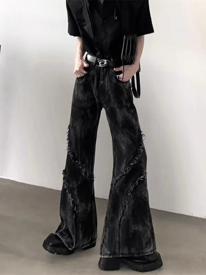2025 Ropa Y2K Streetwear Washed Black Baggy Stacked Flare Jeans Pants For Men 90S Vintage Clothes Denim Trousers Pantalon Homme