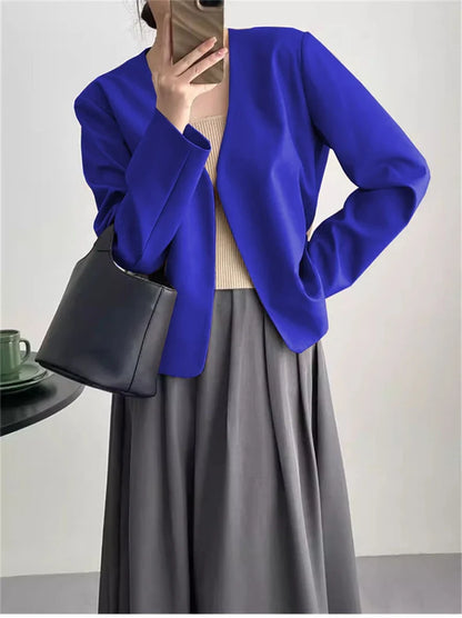 2025 Spring Autumn Fashion New Women's Suit Jackets Solid Short Coats Korean Blazers Long Sleeve Cardigan Coat Without Placket
