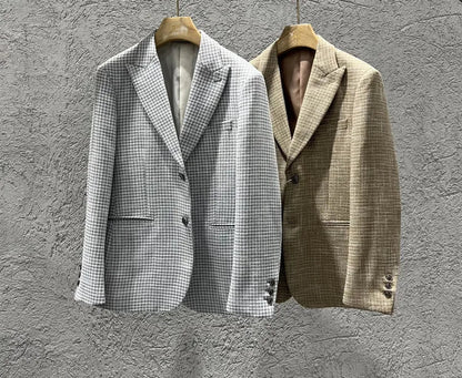Autumn Winter Thick Wool Plaid Suit Jacket 2025 New Men's Slim Fit Casual Fashion Formal Business Socia Party Jacket Coats