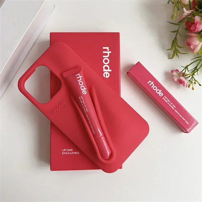 Phone Case with Box and Lipstick for IPhone 15 16 14 13 12 11 Pro Max Plus 17 Air Lip Gloss Portable Soft Silicone Shockproof