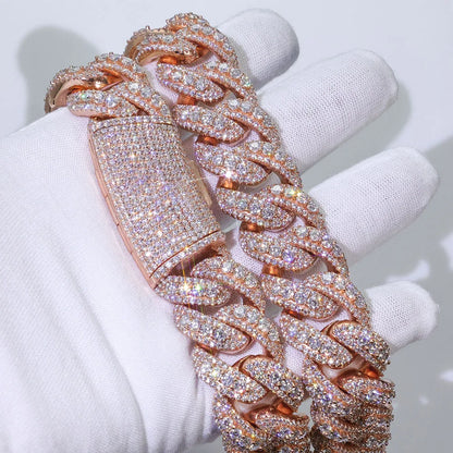 Fashion Custom 22mm Wide Rose Gold Necklace Hip-Hop Style Copper Zircon Iced Heavy Miami Jewelry Necklace For Men And Women