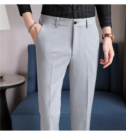 2026 Spring Summer New Men's Casual Pants Luxury Slim Fit Solid Color Fashion Business Suit Pants Formal Office Social Trousers