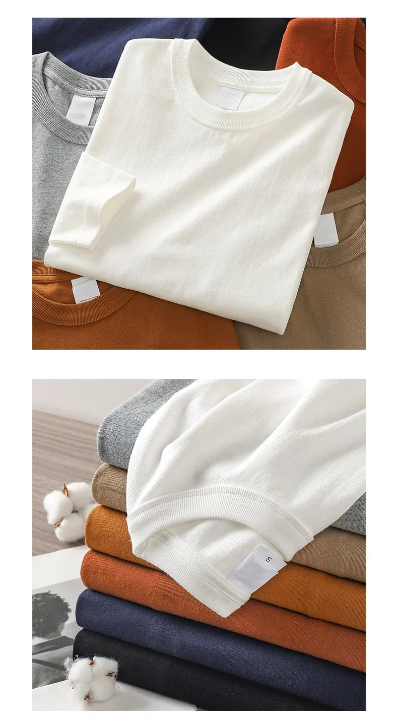 11.2 Oz Heavyweight Autumn Long Sleeved T Shirt for Men 100%Cotton Plain Shirt O-Neck White Tops Oversized Men's Clothing