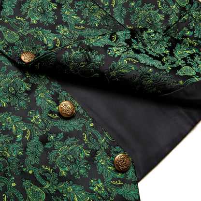 Mens Vest Green Floral Tops Tie Hanky Cufflinks Set Waistcoat Sleeveless Jacket Necktie for Male Wedding Busniess