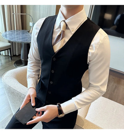 ( Vest + Pants) Men Luxury High Quality Business Suit Vest 2 pieces Formal Groom Wedding Dress Vest Set Fashion Club Clothing