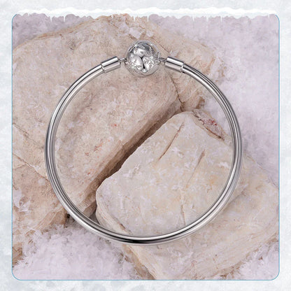 925 Sterling Silver Ice Flower Charm Bangle & Bracelet Glossy Basic Wrist Bangle for Women Pendant Beads DIY Xmas Jewelry