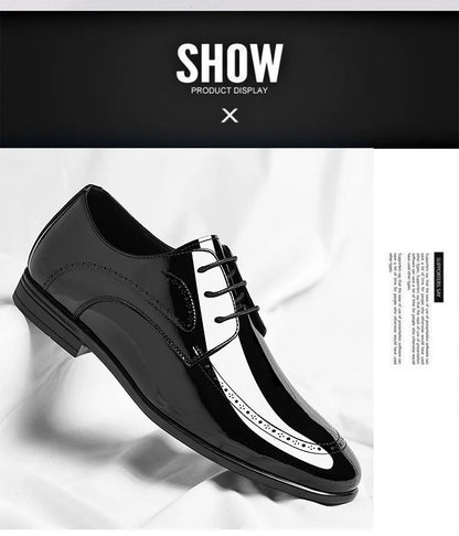 Business Formal Patent Leather Shoes for Men Spring Autumn New Designer Brogue Shoes Male Fashion Lace Wedding Shoe Man