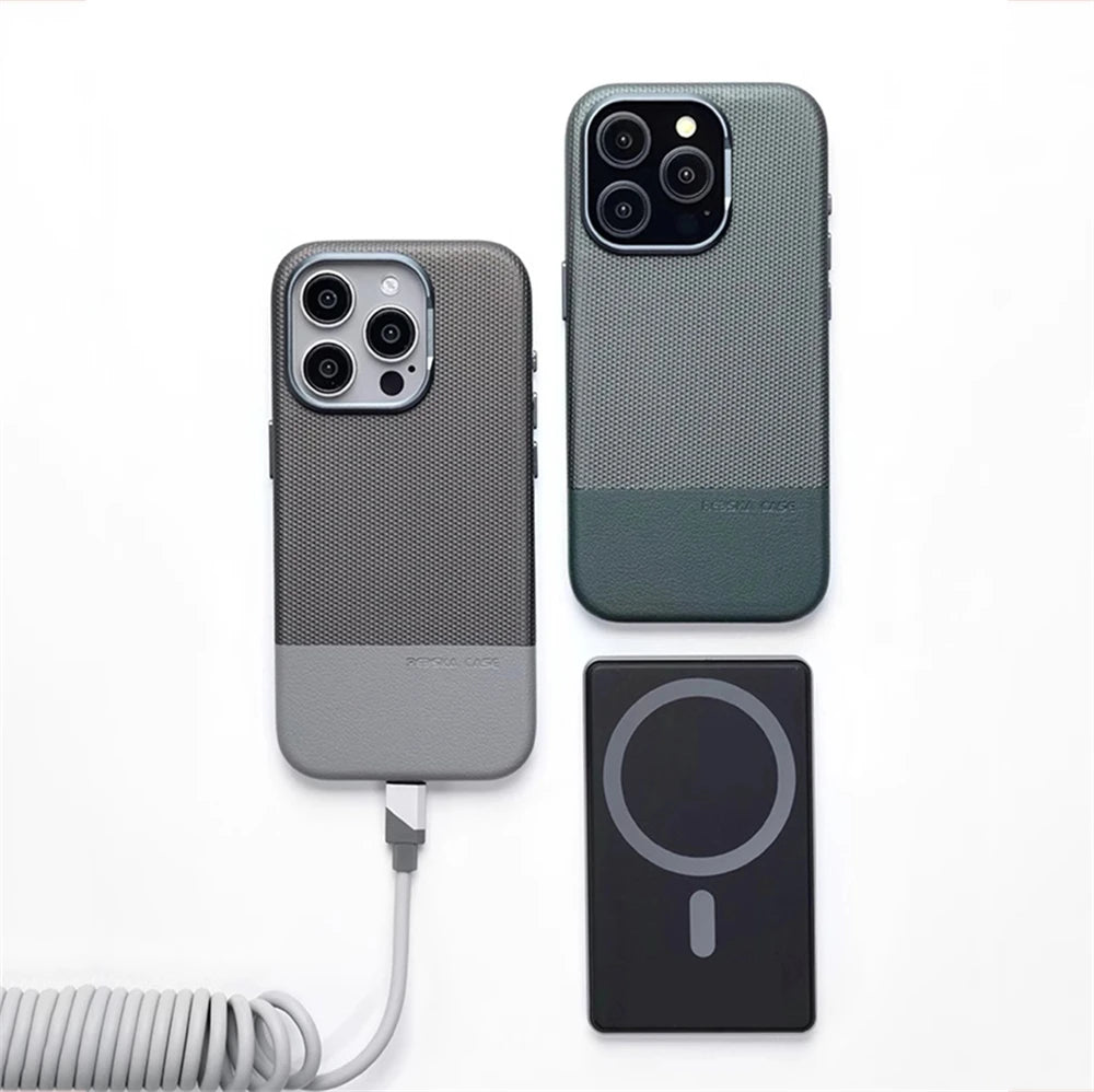 Business Hit Color Relief Leather Case For iPhone 17 Pro Max 16 15 14 13 17Air Magsafe Magnetic Wireless Charge Alloy Lens Cover