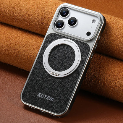 Faux Leather Magnet Wireless Charging Phone Case 360° Rotating Stand Ring Buckle Frosted Feel For iPhone 17 Pro Max 16 15