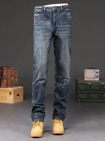 Spring Autumn Trendy Vintage Washed Jeans Men's Loose Straight Leg Fashionable Youth Casual Cotton Denim Anti-Bacterial