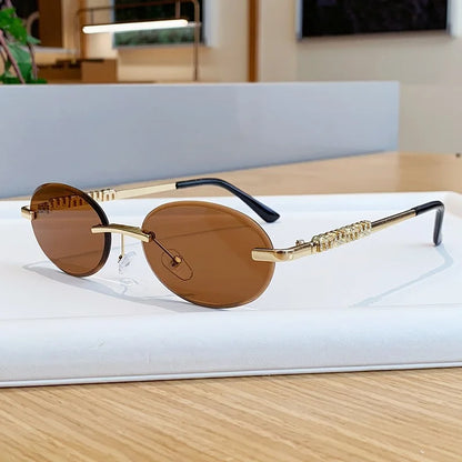 New Oval Rimless Sunglasses Women Luxury Fashion Narrow Sun Glasses Shades Trendy Elegant Diamond Eyewear Lentes De Sol Mujer
