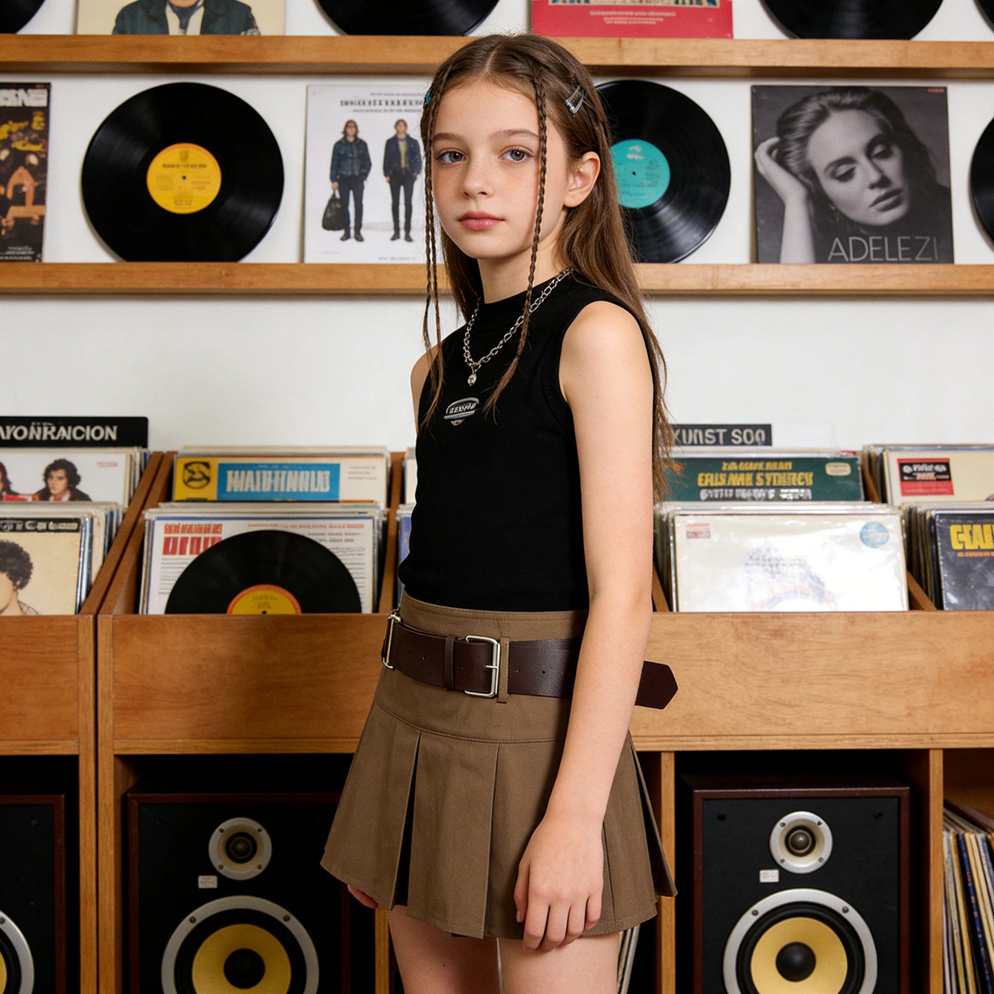 Girls Pleated Skirt Brown Casual All-match Cargo Skirt for Kids 3-13 Years Children Short A-line High Waist Tutu Skirt with Belt