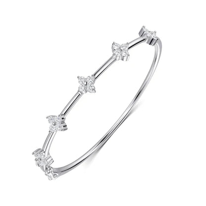 Certified 2.5mm Round Flower Moissanite Bangle for Women Original Pure 925 Sterling Silver Bracelet Luxury Female Jewelry