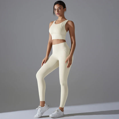Yoga Set Women's tracksuit Women Fitness Crop Top Shockproof Sports Bras Yoga Gym Running Pants Sportswear Running Fitness Yoga