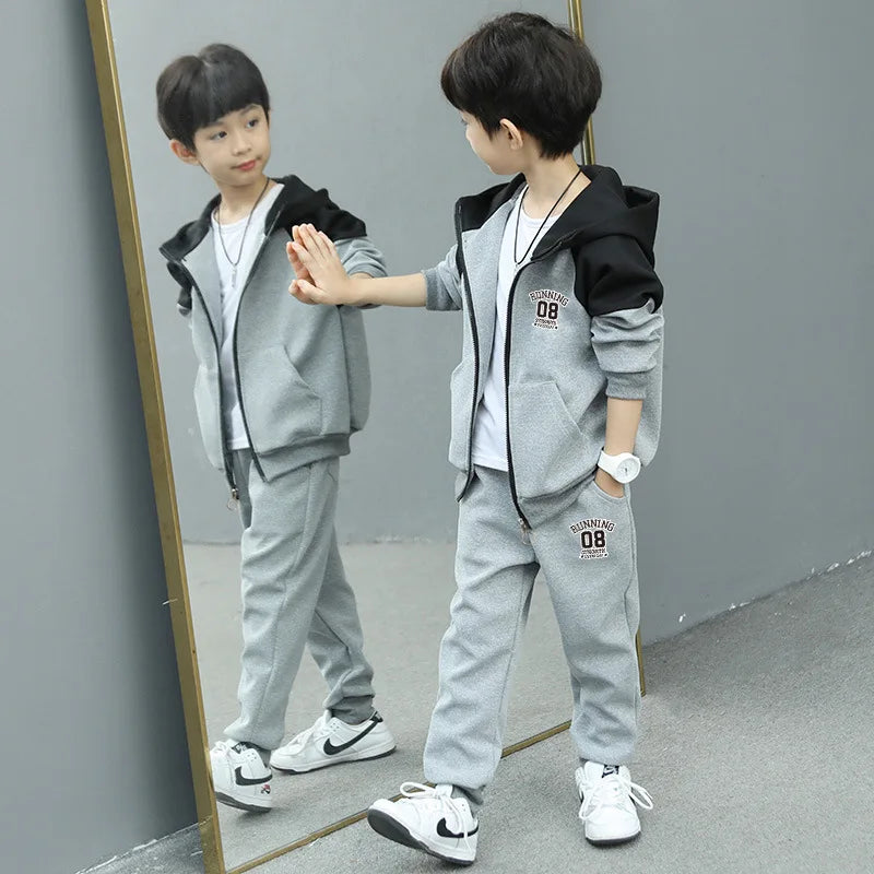 SpringAutumn Boys Contrast Zip Sweatshirt Jacket+Sweatpant Workout Set School Kids 2PCS Tracksuit Children Jogging Outfit 4-11Yr