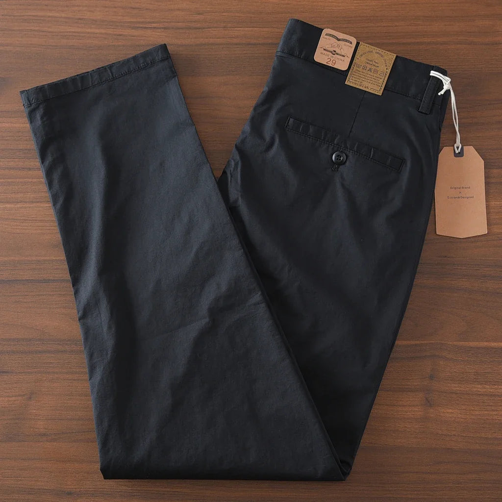 2025 Summer New American Retro Thin Micro Elasticity Casual Pants Men's Simple 97% Cotton Slim CHINO Business Straight Trousers