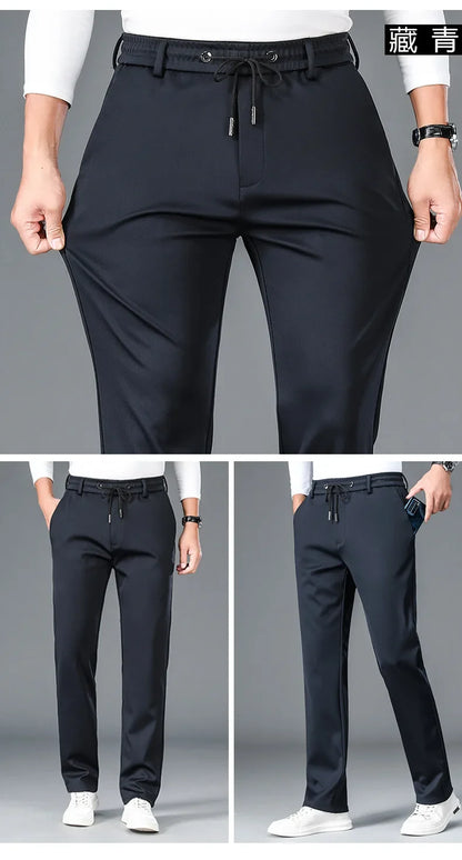 10XL Big Size Men's Summer Casual Pants Straight Fit Elastic Waist Trouser Male Classic Office Plus Large Stretch Zipper Pocket