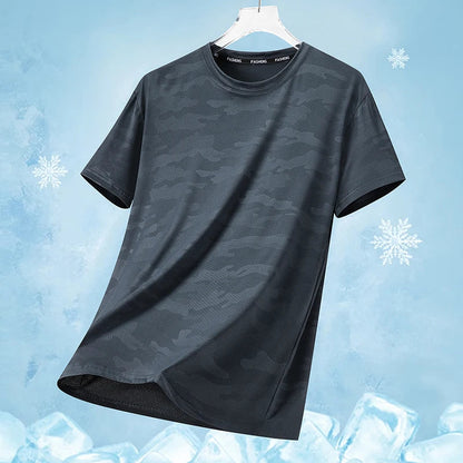 Functional Fabric Mosquito-Resistant Antibacterial Sweat-Wicking Ice Feeling 2025 New Ice Silk T-Shirt Men's Short Sleeve Thin Q
