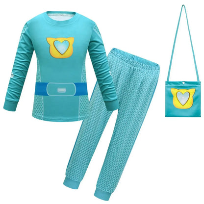 Children SuperKitties Halloween Cartoon Boys Cosplay Costume Super Kitties Buddy Girls Cos Suits Mask Bag Kids Birthday Clothing