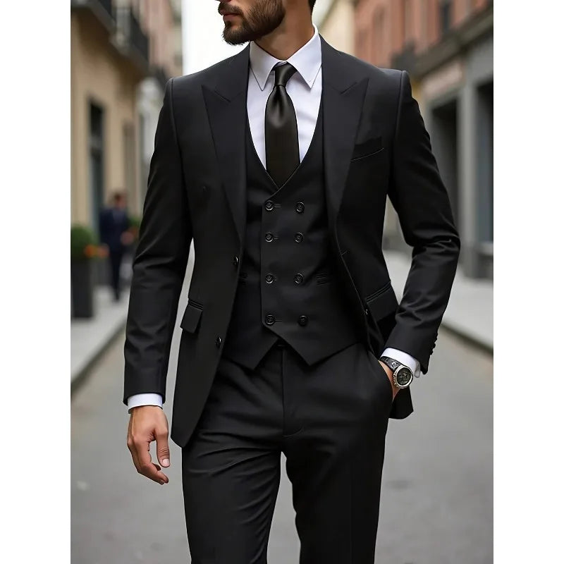 Four Seasons Wedding Groom Suit Big Size Business Formal Slim Fit Korean Style Three Piece Set Mens Tuxedo