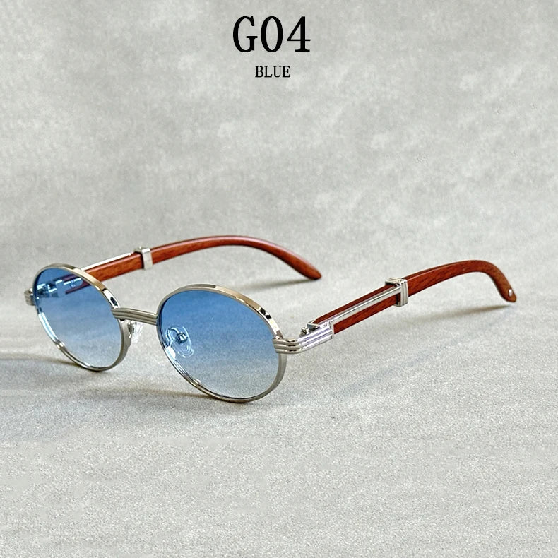 Oval Sunglasses Women 2024 Trendy Designer Wooden Sunglasses Men Luxury Fashion Glasses Vintage Lentes De Sol Mujer Zonnebril
