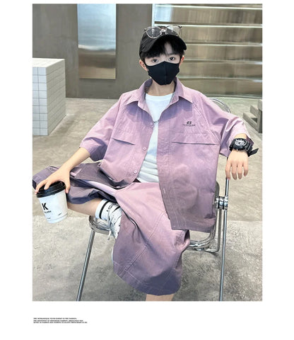 Fashion Kids Clothing Set Shirt Shorts Summer Suit for Teenage Boy Loose Casual Gradient Color Clothes Set Child Luxury Outfit