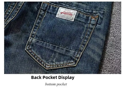 Spring Autumn Trendy Vintage Washed Jeans Men's Loose Straight Leg Fashionable Youth Casual Cotton Denim Anti-Bacterial