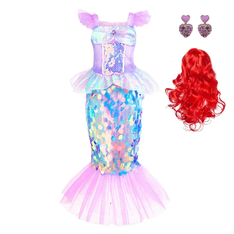 Mermaid Dress for Girl Charm Princess Cosplay Sequin Bling Costume for Kids Girl Fish Beauty Birthday Party Halloween Clothing