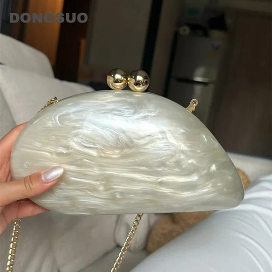 shell shape clutch bag women designer evening party cute purse new green gold purple ivory handbag High Quality