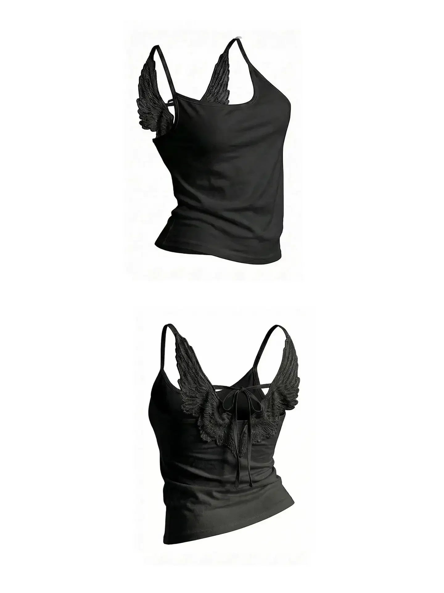 Angel Wings Vest 3D Embossed Wings Embroidery Spaghetti Strap Vest Y2K Women Gothic Fashion Summer Sexy Slim Backless Short Top