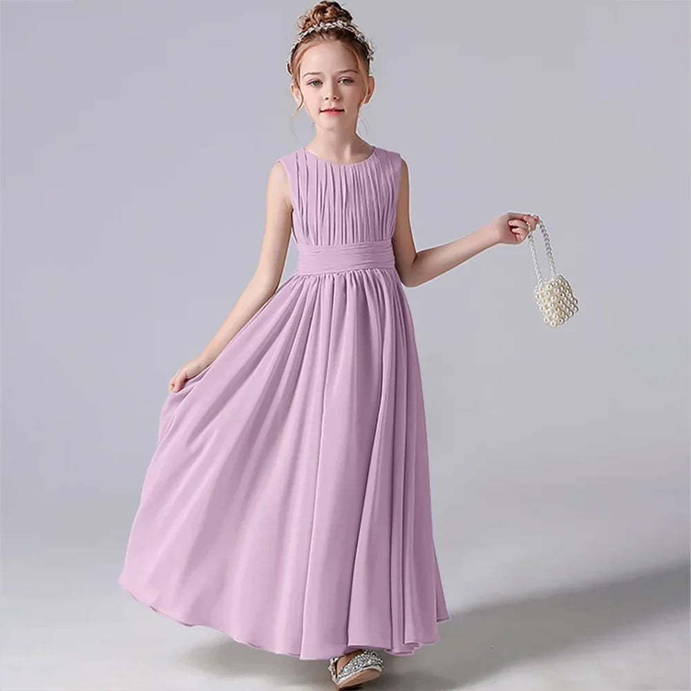 Customized Chiffon Pleated Flower Girl Dresses Sashe Kid Wedding Birthday Party Pageant Gowns Junior Bridesmaid Dress