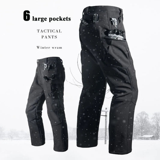 Men's Winter Tactical Cargo Pants Fleece Lined Casual Long Trousers Multiple Pockets Warm Hiking Camping Outdoor Activities