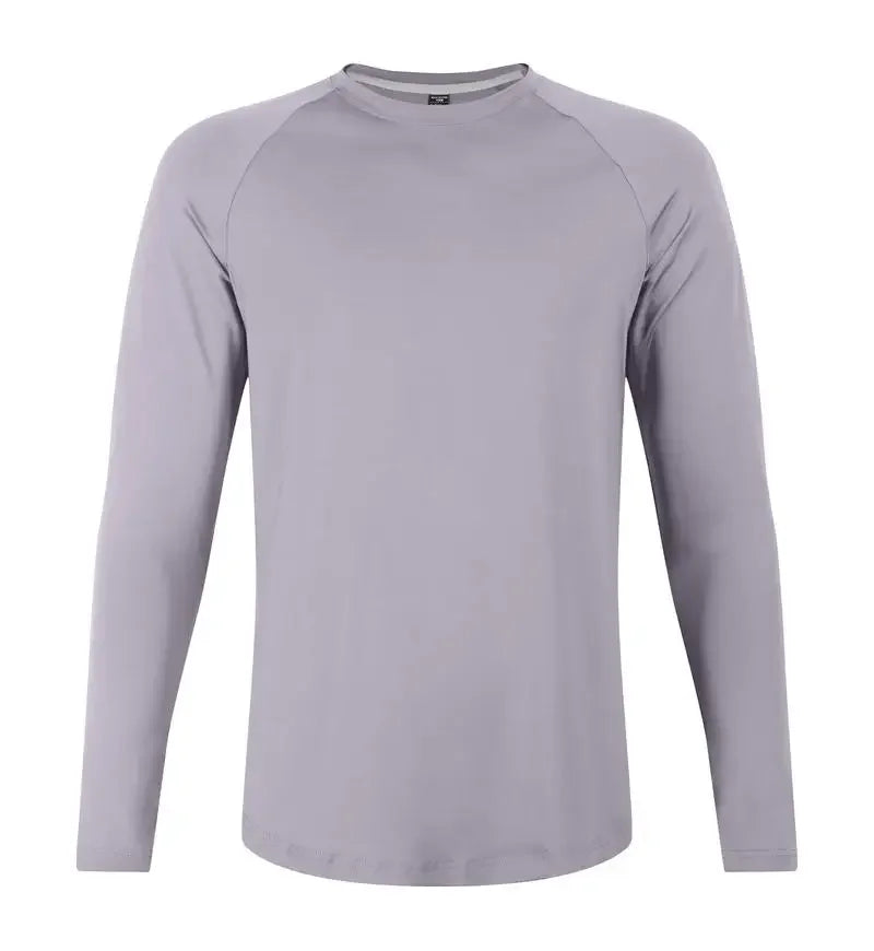 Sports Long-sleeved T-shirt Men Curved Hem Warm Gym Fitness Clothes Quick-drying Breathable Running Training Round Neck Top