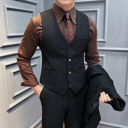 5XL-M( Vest + Pants) High-end Brand stripe Suit Vest 2 pieces Men Luxury Fashion Groom Wedding Vest Set Male Club Party Clothing