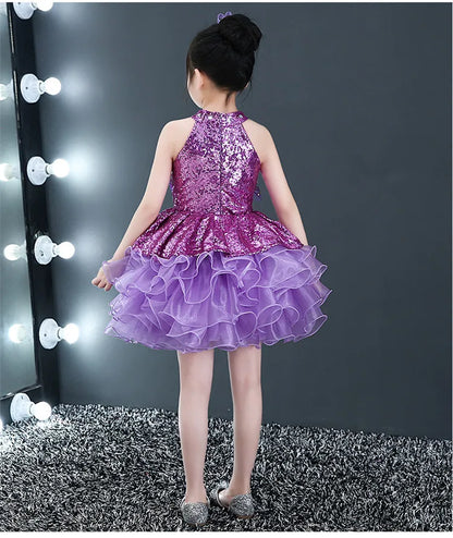 Summer Children's Performance Costume Princess Dress Kids Vestido Stage Sequined Tutu Dance Girl Clothes Baby Dresses Robe Fille