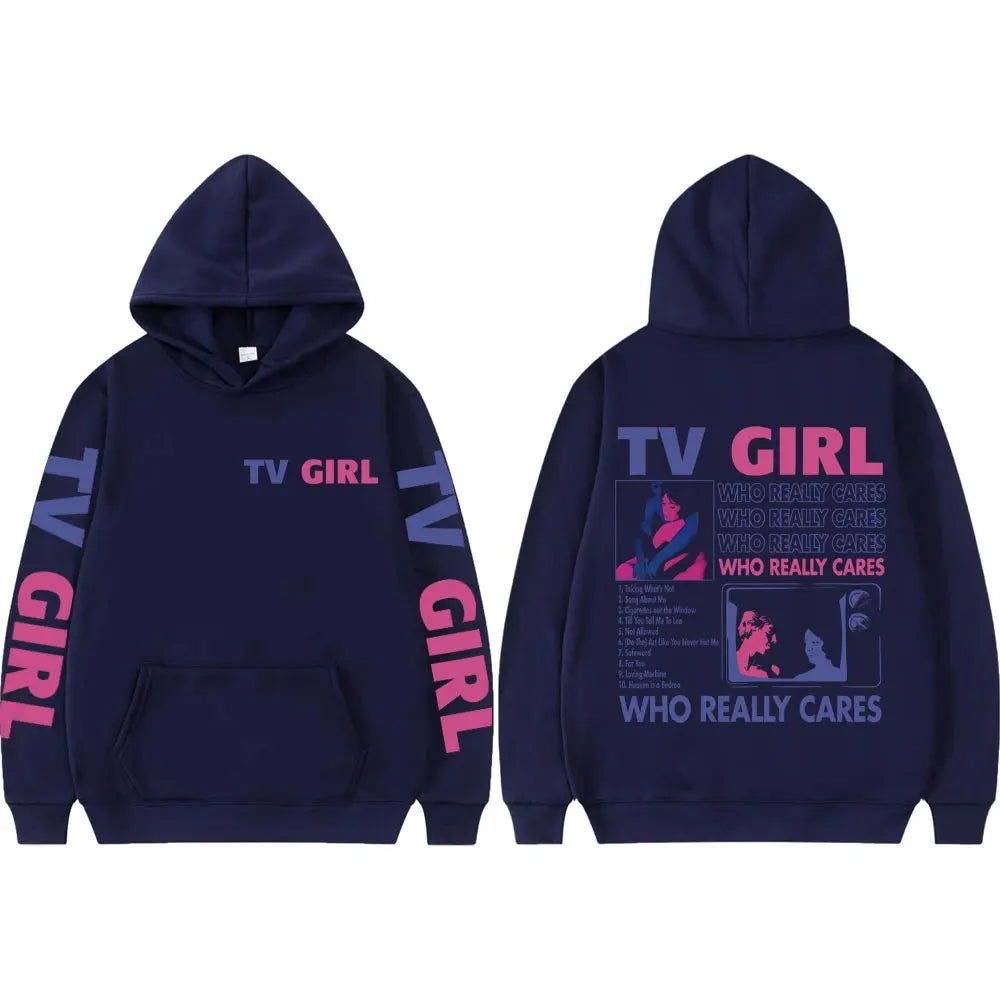 Pop Band TV Girl Who Really Cares Album Print  Hoodies Rock Hip Hop Hooded Sweatshirts Men Women Clothing Y2k Fashion Pullovers