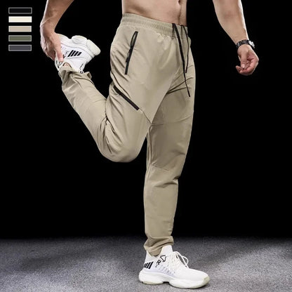 New Autumn Winter Men Quick-drying Sports Casual Trousers Gym Fitness Running Training Clothes Micro-elastic Zipper Pocket Pants