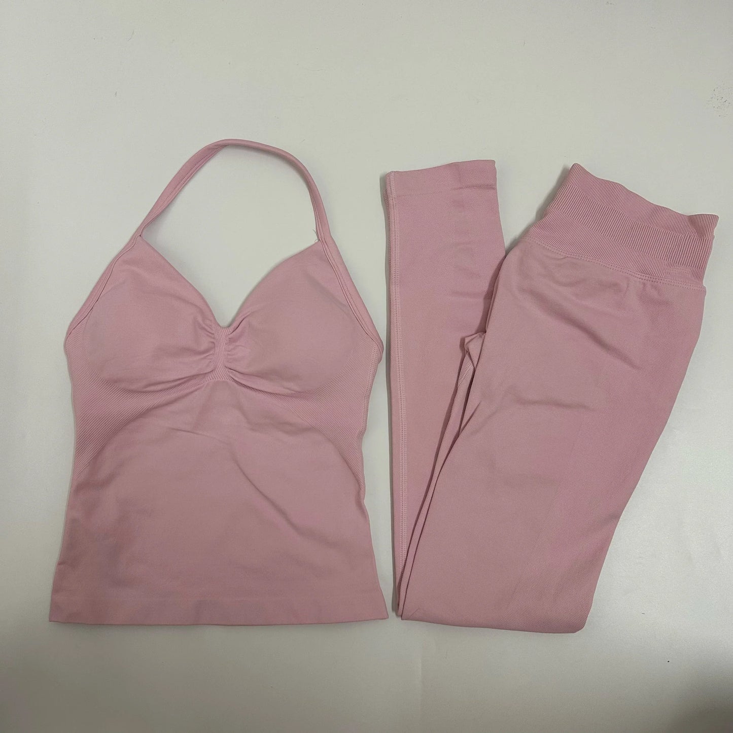 Set of 2 pieces of women's yoga mesh, sleeveless tops with open back, high-waisted gym suit, fitness clothing, yoga set