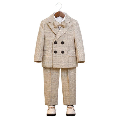 Boys Suit For Wedding Party Kids Jacket Vest Pants Bowtie 4PCS Ceremony Tuxedo Dress Children Photograph Performance Costume