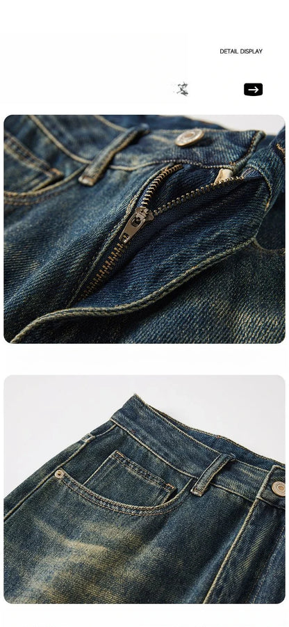 Cotton Baggy Men Wide Leg Jeans Retro Loose Streetwear Fashion Korean Straight Washed Denim Trousers High Quality Brand Clothes