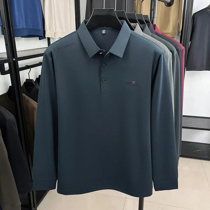 Original Design Men's Polo Shirt Lapel Long Sleeve T-Shirt Autumn New Letter Print Wrinkle-Free Fashion Business Casual Menswear