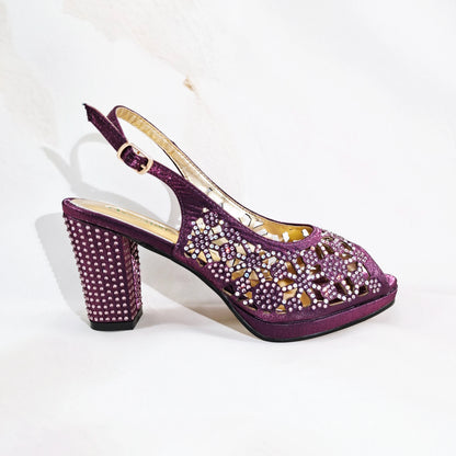 2025 New Rhinestone Design African-Inspired Shoe and Bag Set Olive Toe-Exposing Comfortable Women's High Heels Trending on INS