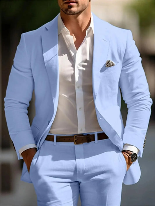 Classic Summer Men's Suit 2PCS For Wedding Formal Solid Suit Including Jacket Pants For Party Classic Occasion Clothing