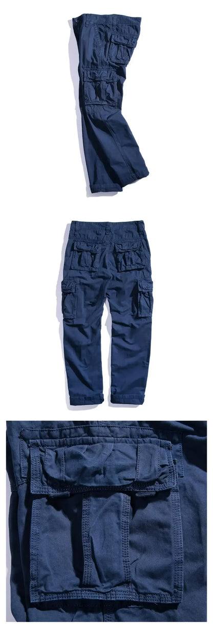 Casual Pants Men Straight Leg Cotton Cargo Trouser Male Multi Pocket Work Fishing Wear Military Style Summer Spring Khaki Black