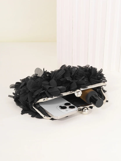 3D Floral Decor Clutch Bag, Elegant Silk Appliques Dinner Purse For Wedding Party Prom Banquet - Perfect for Wedding， Party