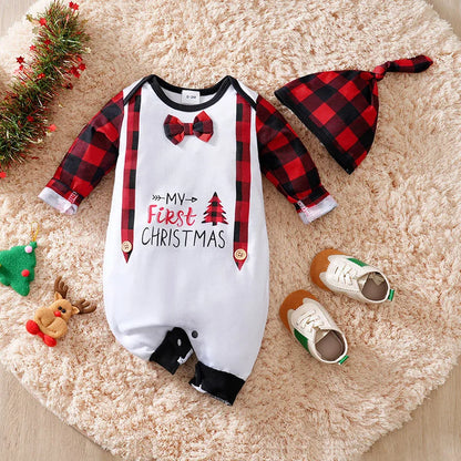 Prowow 0-18M Baby Christmas Costume Cartoon Deer Jumpsuit With Santa Hat Christmas Baby Romper For Newborn New Year Costume