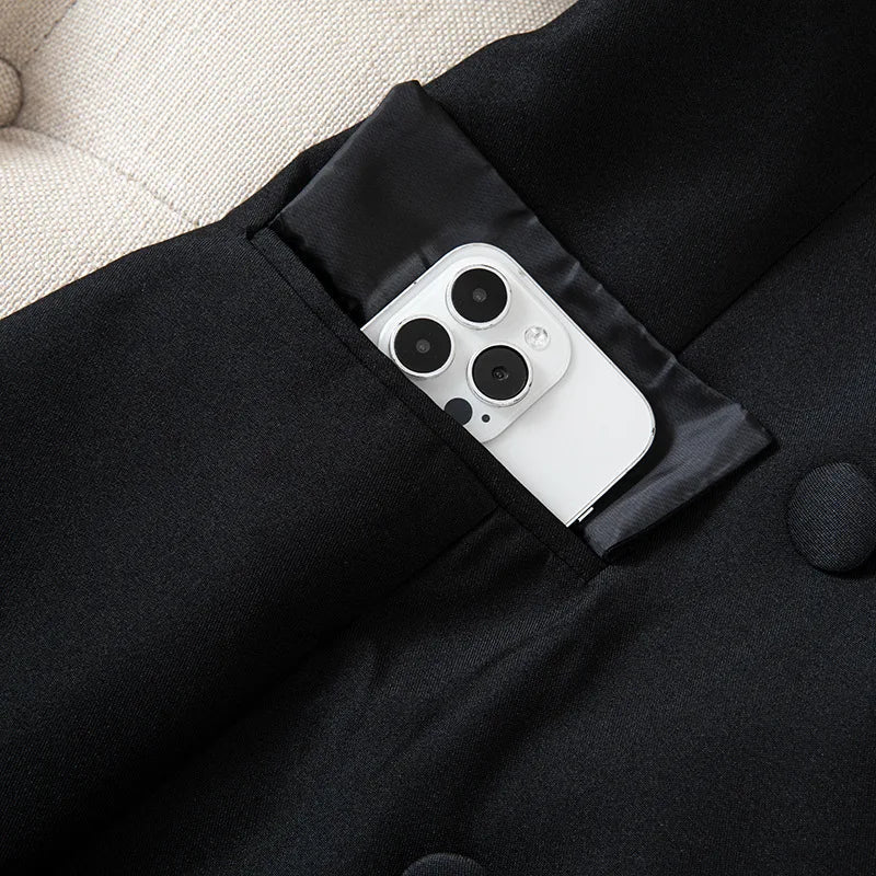 Slimming Black Suit Jacket Women's Midi Length Waist-Cinching Spring Fashion Elegant High-End Feelings Business Casual Coat