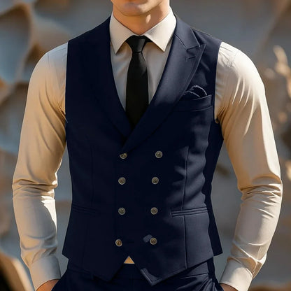 Men Vest Black With Lapel Double Button Solid Waistcoat For Wedding Banquet Party Business Work Daily Casual Men Suit Vest