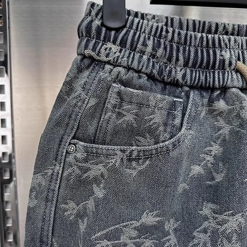Jacquard American Classic Jeans Fashion Joints Harem Pants High Quality  Loose Harajuku Straight-Leg Trousers Men Clothing