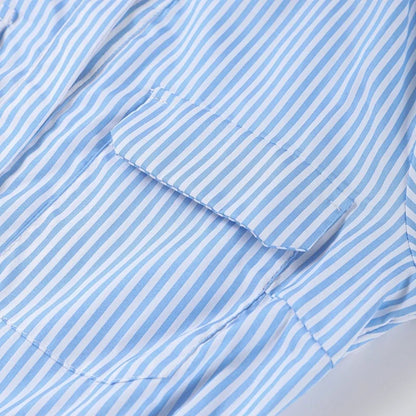 Elegant Women's Striped Long Dress Summer Lace Up Turn-Down Collar Single-breasted Blue A-line Dresses 2026 Lady Holiday Robes